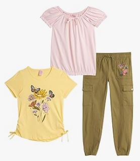 g-c-Girls' Pants Set - 3 Piece Cute T-Shirt and Embroidered Cargo Jogger Pants